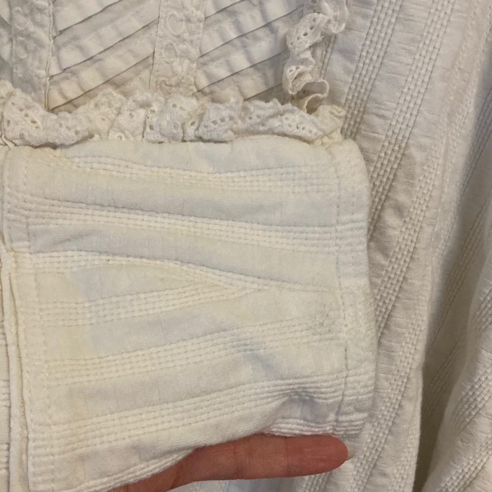 Free People Cream Ruffle Lace Pullover Cropped Top - Picture 6 of 12